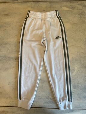 adidas White Joggers with Green Side Stripes